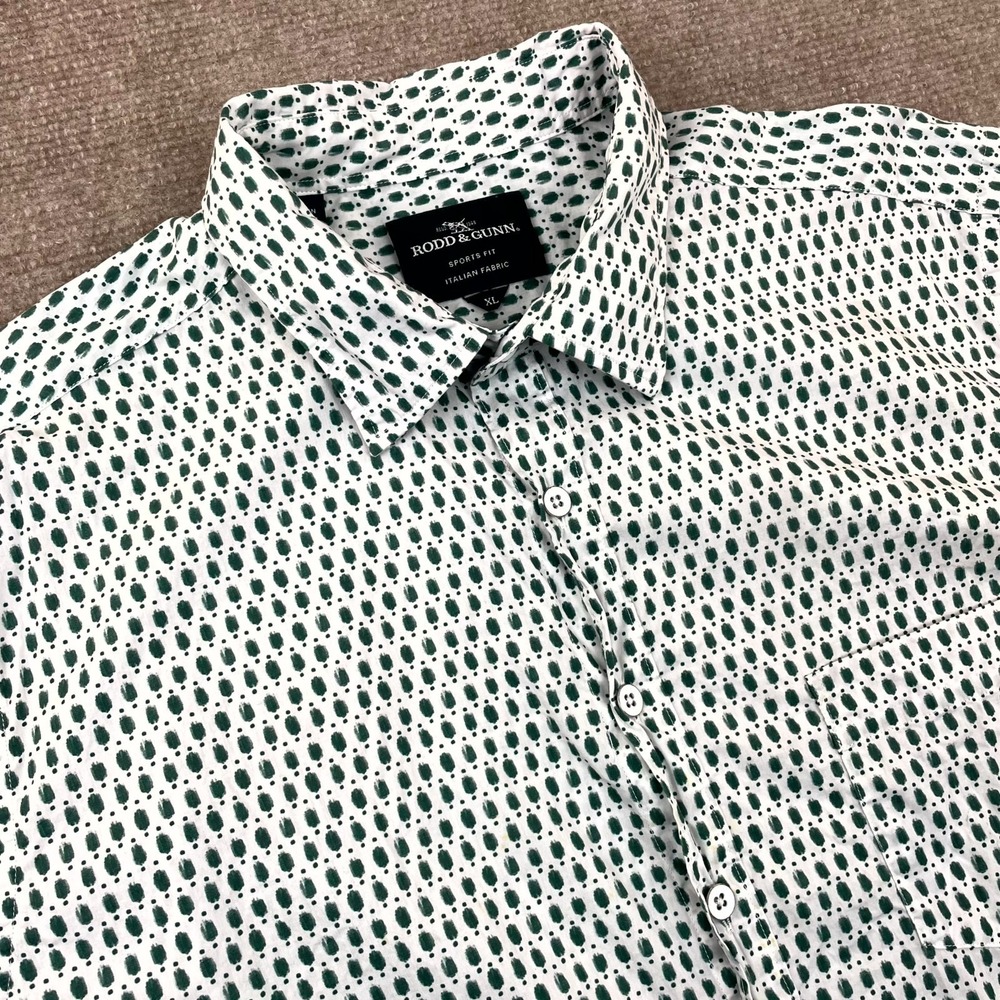 Rodd & Gunn Byron Geo Print Shirt Men XL White Green Cotton Sports Fit Button Up